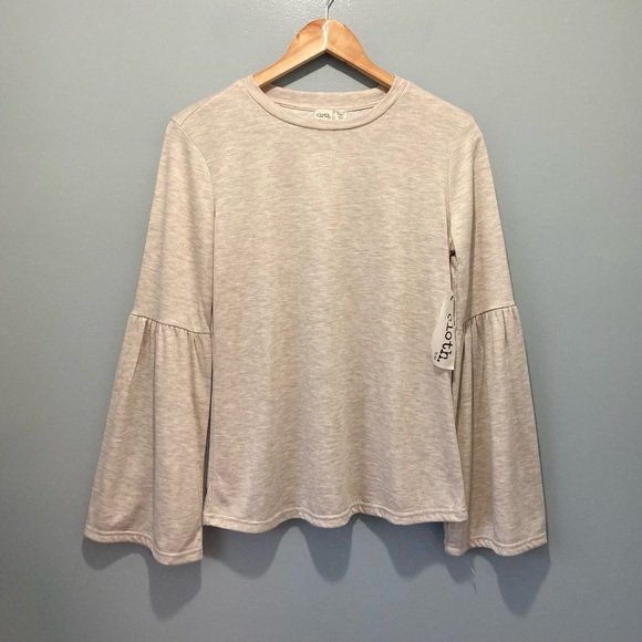 Peplum Sleeve Heathered Oatmeal Rayon Blend Top from Cloth by RD Size M BNWT - Picture 2 of 9